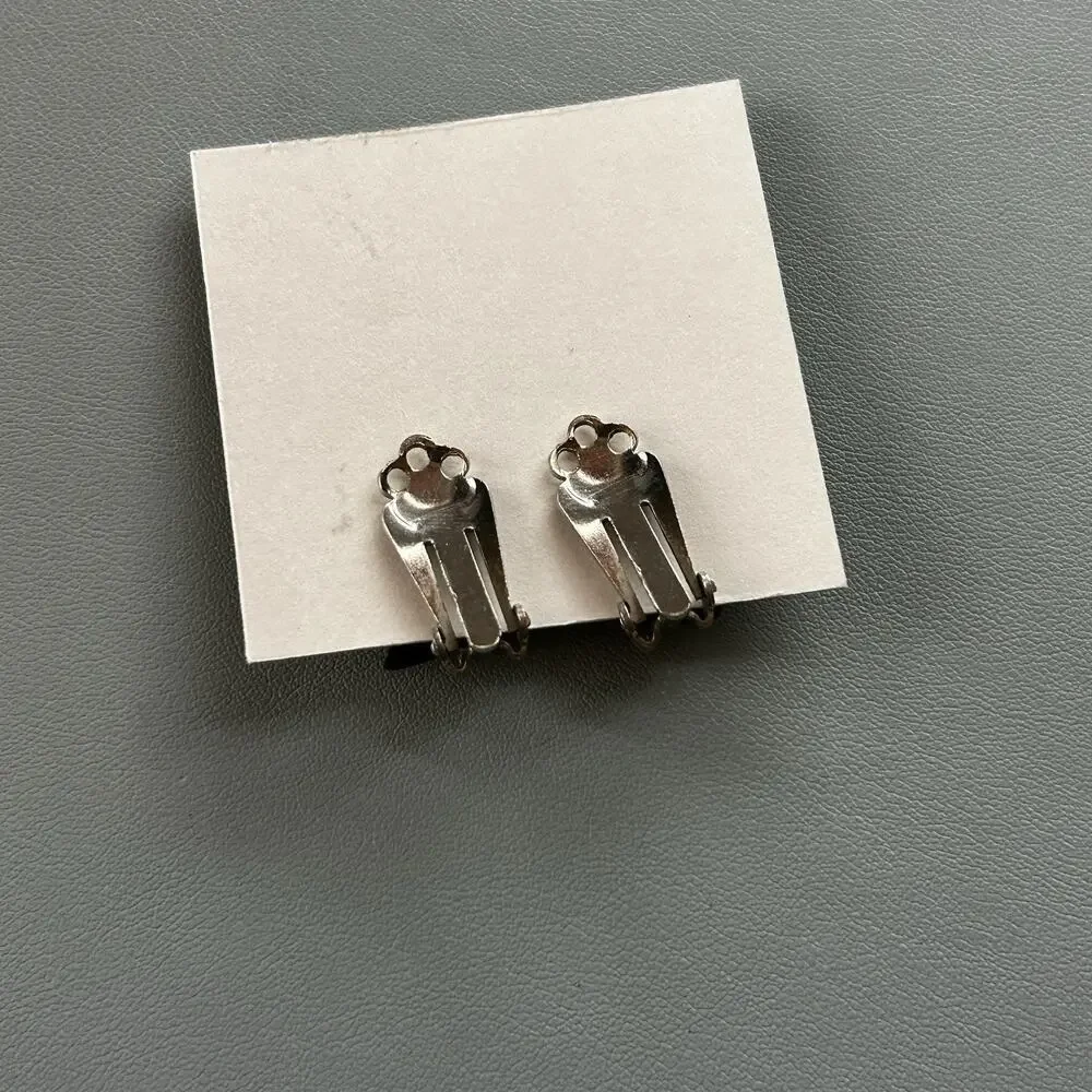 Crescent Moon Stud Earrings, Clip-On, Silver-Tone Metal, Fashion Costume